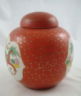  Century Chinese Porcelain Red Gold Dragon Ginger Jar with Lid