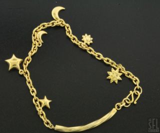 18K Gold Fancy High Fashion Sun Star Moon Charm Chain Bracelet