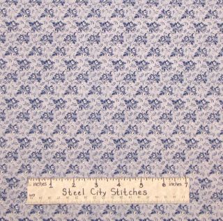 Joann Vintage Retro Floral Bouquet Navy Blue on Offwhite Cotton Fabric