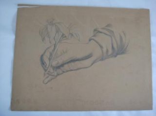 Antique Original C Roth 1870s Sketch Drawing Portrait of Hand Holding