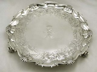 English Sterling Silver Compton Family Salver 1752 James Wilkes Crest