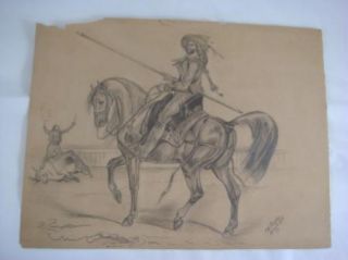Antique Original C Roth 1875 Sketch Drawing Portrait of Bull Fighter