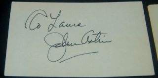 RARE CAROLYN JONES SIGNED PAGE JOHN ASTIN SIGNED CARD & ADDAMS FAMILY