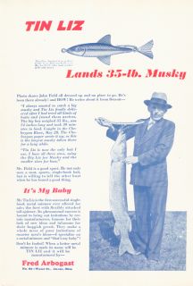  ARBOGAST TIN LIZ MISKY FISHING JOHN FIELD BABY LIZ LURE BAIT LINE ROD