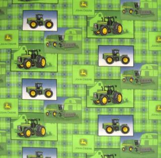 John Deere Plaid Patch Allover Tractor Green 100 Cotton Quilt Fabric BTY Yards  