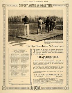 1918 Ad Du Pont Trap Shooting John Burnham Clay Pigeon Original Advertising  