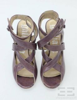 John Galliano Purple Leather Ankle Wrap Heels Size 38  