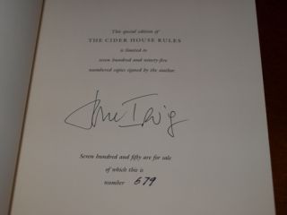 John Irving Signed 1st Edition Cider House Rules  