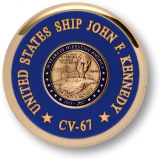 United States Navy USS John F Kennedy Brass Coaster Desk Medal Challenge Coin  