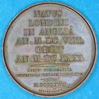 John Milton English poet polemicist RARE bronze medal 1818  