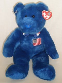 Ty Inc Large Blue Plush "John" Adams Teddy Bear 2006  