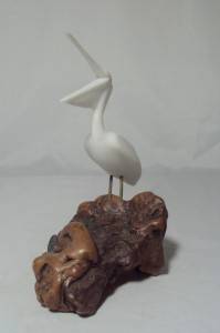 John Perry Pelican Sculpture Figurine on Burl Driftwood  