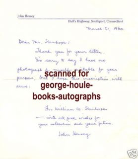 John Hersey Letter 1960 Pulitzer Prize Hiroshima  