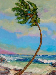 Pacific Palms Seascape Impression Oil Painting Ocean Rocks Art Kenneth John Ken  