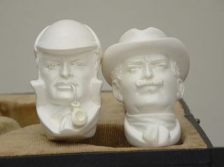 SMS Sherlock Holmes and Dr Watson Meerschaum Pipes RARE Matched Set C 1980s  