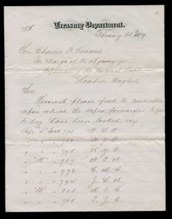1879 Treasury Letter Signed Senator John Sherman National Debt England Conant  