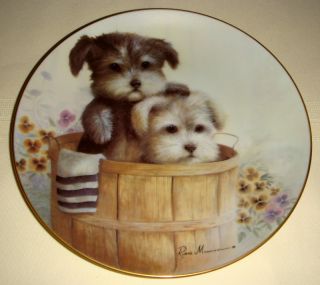Ruane Manning Puppy Pals Duo Of Cute Terrier Puppies HIDE AND SEEK Plate MINT  