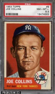 1953 Topps 9 Joe Collins New York Yankees PSA 8 5 NM MT CENTERED LOW POP  