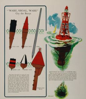 1937 Print Buoys Tall Short Can Nun Spar Lighted Bell Original  