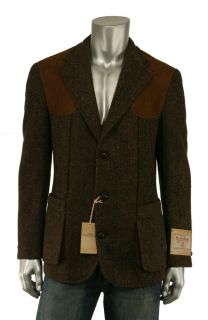 Ralph Lauren RRL Brown Harris Tweed Wool Suede Blazer Jacket New $1200  