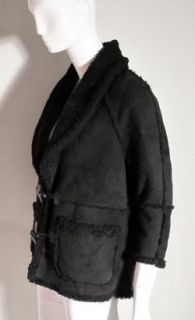 BLACK suede JOIE shearling lined boyfriend HORN TOGGLE COAT jacket S NWT  