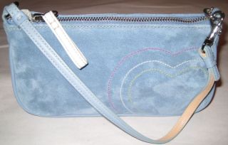 New Coach Limited Edition Suede Leather Blue Heart Demi Handbag Purse 6732 NWOT  