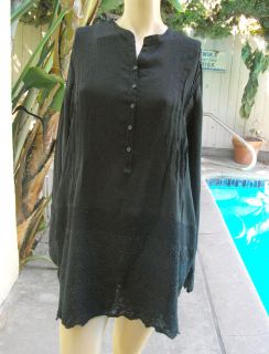 NWT JOHNNY WAS Sz L Black Embroidered Long Tunic Dress  