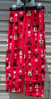 Womens Disney Sz L Red Plush Minnie Mickey Mouse Pajama Lounge Pants  