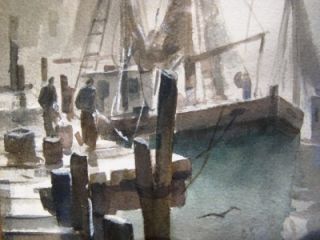 John Cuthbert Hare Harbor Scene Cape Cod Massachusetts Nautical WPA Painting  