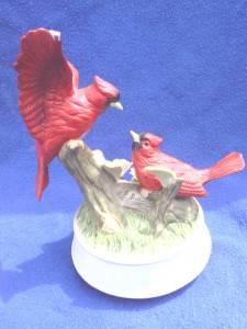 1989 Arnart Porcelain Bisque J Byron Cardinal and Humming Bird Musical Figurines  