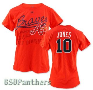 Chipper Jones Atlanta Braves Women's Red Jersey T Shirt Sz s 2XL  
