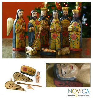 Nativity Scene Hand Carved Wood Art Guatemala Fairtrade  