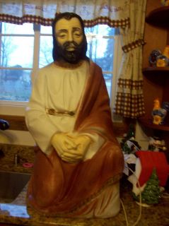 Older RARE Brown Robe Joseph Nativity Light Up 31" Tall Blow Mold  