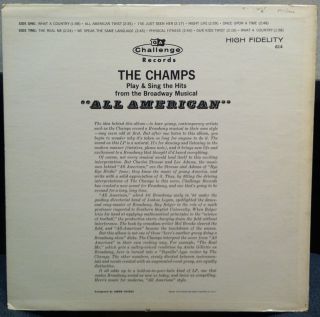 The Champs All American LP VG LP 614 Vinyl 1962 Record  