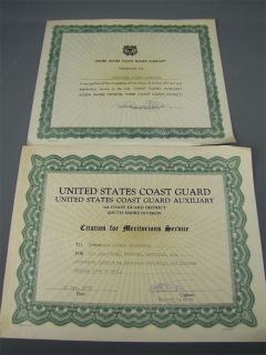 2 Vintage US Coast Guard Auxiliary Awards CDR Joseph G  
