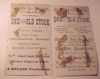 2 Victorian Trade Cards Actor Charles L Davis as Alvin Joslin 1880's Play  