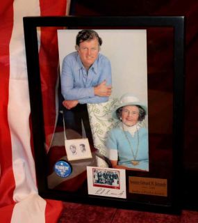Signed Ted Kennedy Autograph Rose Christmas Card Frame UACC COA Button Mag  