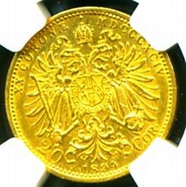 1894 Austria Gold Coin 20 Corona Krone NGC RARE Gem  