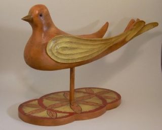 Signed Joseph Santangelo Hand Carved Painted Wood Bird Folk Art Sculpture  