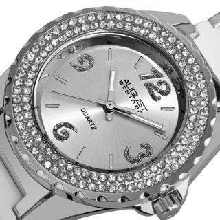 August Steiner AS8036WT Quartz Crystal Ceramic Bracelet Womens Watch  
