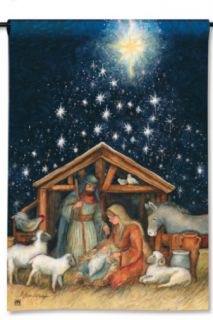 Creche with Mary Joseph Baby Jesus Star of Bethlehem Christmas Garden Flag  