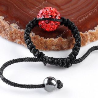 Polymer Clay Red Crystal Round Ball Bead Handmade Woven Finger Ring Hematite  