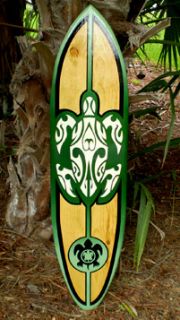 Green Tribal Honu Turtle Surfboard Wall Art Beach Decor  