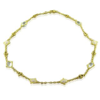 Judith Ripka 18K Gold Green Quartz 2ct Diamond Necklace  