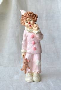 Judis Pastime signed collectible ceramic figurine clown with teddy bear 1985  