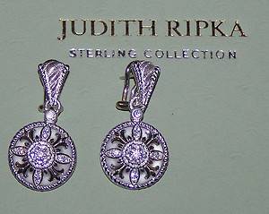 Judith Ripka Silver Diamonique Crystal Quartz Sunburst Drop Earrings w Box  