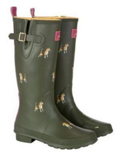 Joules Dog Print Wellies Welly Rubber Rain Boots Ladies Green Sale  