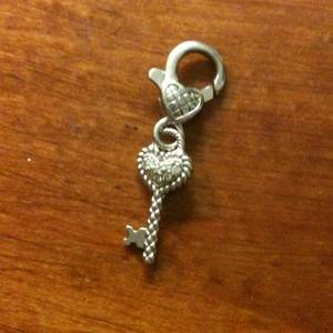 Judith Ripka Sterling Silver Heart Key Pendant or Charm CZ  