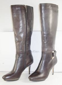 Calvin Klein Joyce 9 M Dark Brown Leather Knee High Boots Heels Womens Shoes  