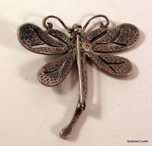 Vintage Judith Jack Sterling Marcasite Dragonfly Pin Brooch Signed  
